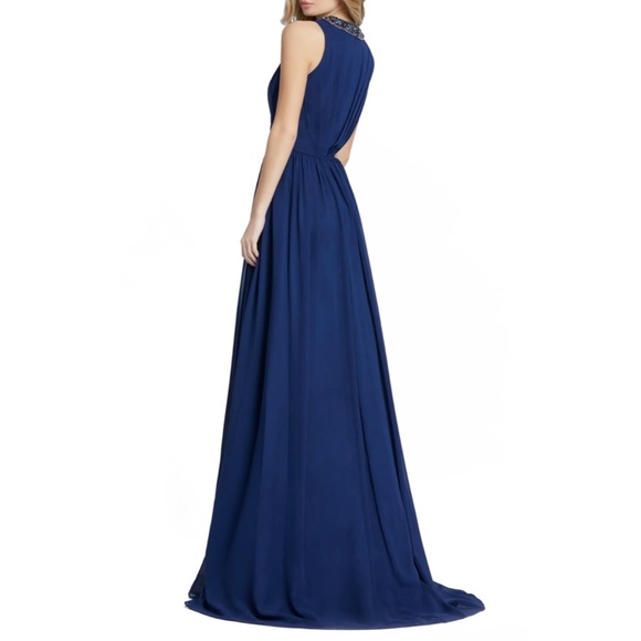 NWT $338 leena for Mac‎ Duggal [ 8 ] Embellished High Neck Pleated Gown Blue - Picture 4 of 15